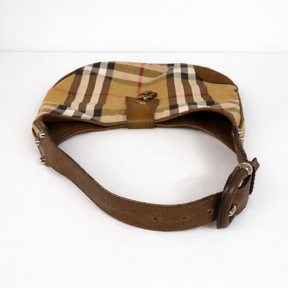 Burberry Brooke House Check Hobo Bag Tan Canvas Leather Trim - Picture 8 of 9